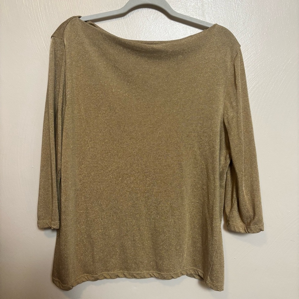 Lauren Ralph Lauren Womens Shirt Top‎ Rayon Metallic Knit Boatneck Gold Size 2X